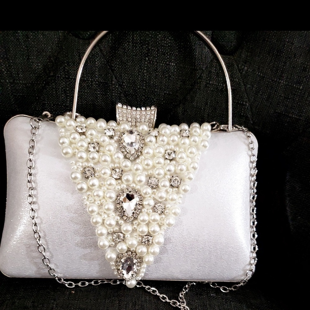 (BONUS JEWELRY INCLUDED ‼️) Pearl Purse bag white bling bag tote shoulder str